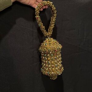 Ramla Bling Bling‎ Moroccan Handmade with Hand-placed Crystals Gold Beaded Bag
